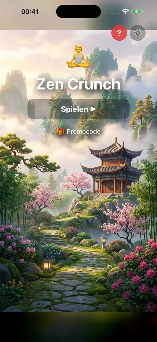 Zen Crunch – chinesische Pagode zwischen Bambus und Kirschblüten, meditative Themenwelt im Casual-Puzzle